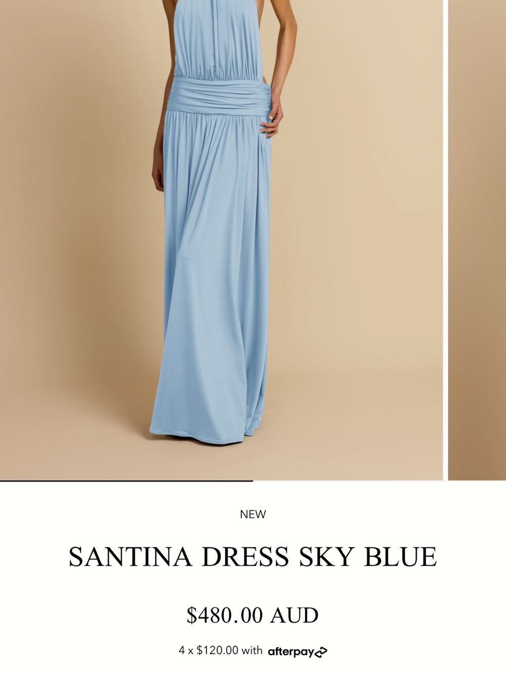 Santina Sky Blue Maxi Dress with Ruched Waist - Picture 4 of 5